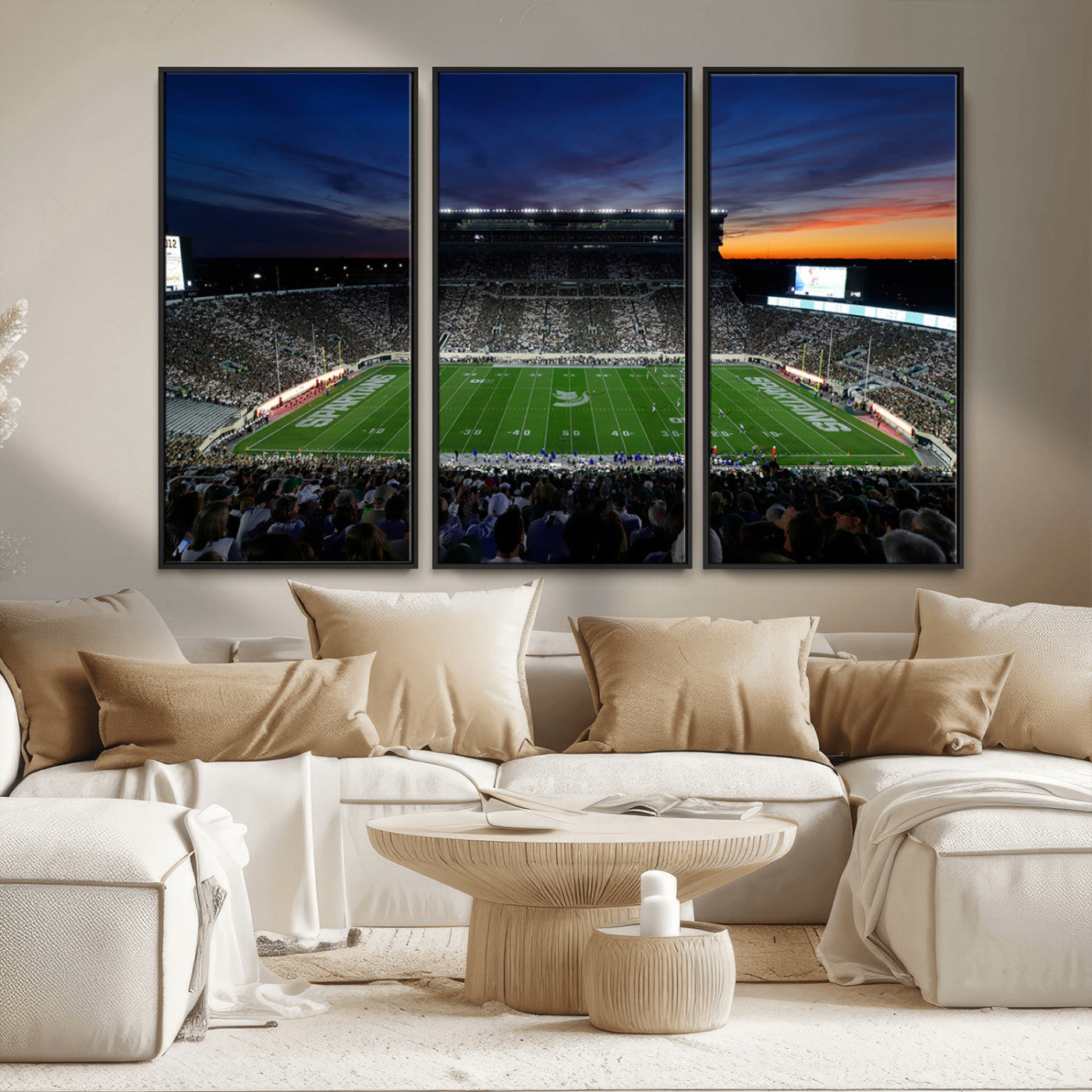 MGV-FC-48X32-3P - Michigan State Spartans Football Team Print - East Lansing Spartan Stadium Canvas Print