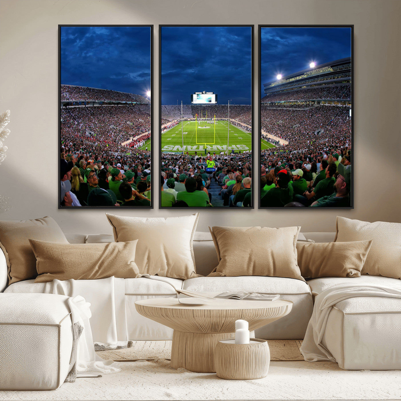 MGV-FC-48X32-3P - Michigan State Spartans Football Team Print - East Lansing Spartan Stadium Wall Art Canvas Print