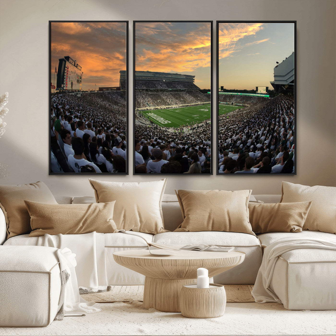 MGV-FC-48X32-3P - Michigan State Spartans Football Team Print - East Lansing Spartan Stadium Wall Art Canvas Print