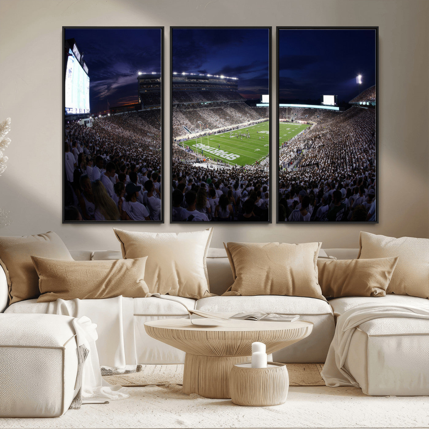 MGV-FC-48X32-3P - Michigan State Spartans Canvas, Framed Football Team Print - East Lansing Spartan Stadium Wall Art