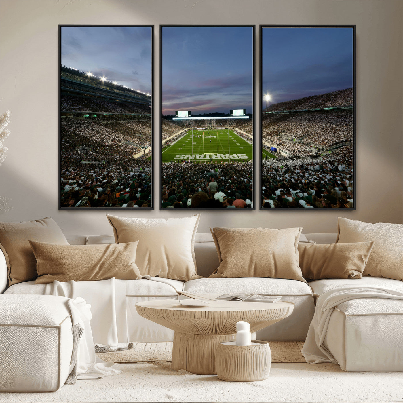 MGV-FC-48X32-3P - Michigan State Spartans Football Team Print - East Lansing Spartan Stadium Canvas Print