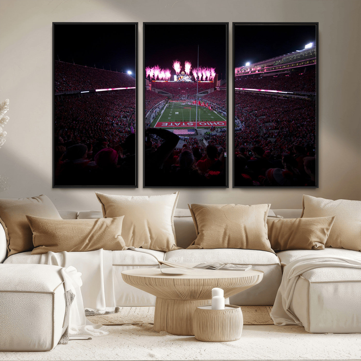 MGV-FC-48X32-3P - Ohio State University Buckeyes Football Team Print - Columbus Ohio Stadium Wall Art Canvas Print