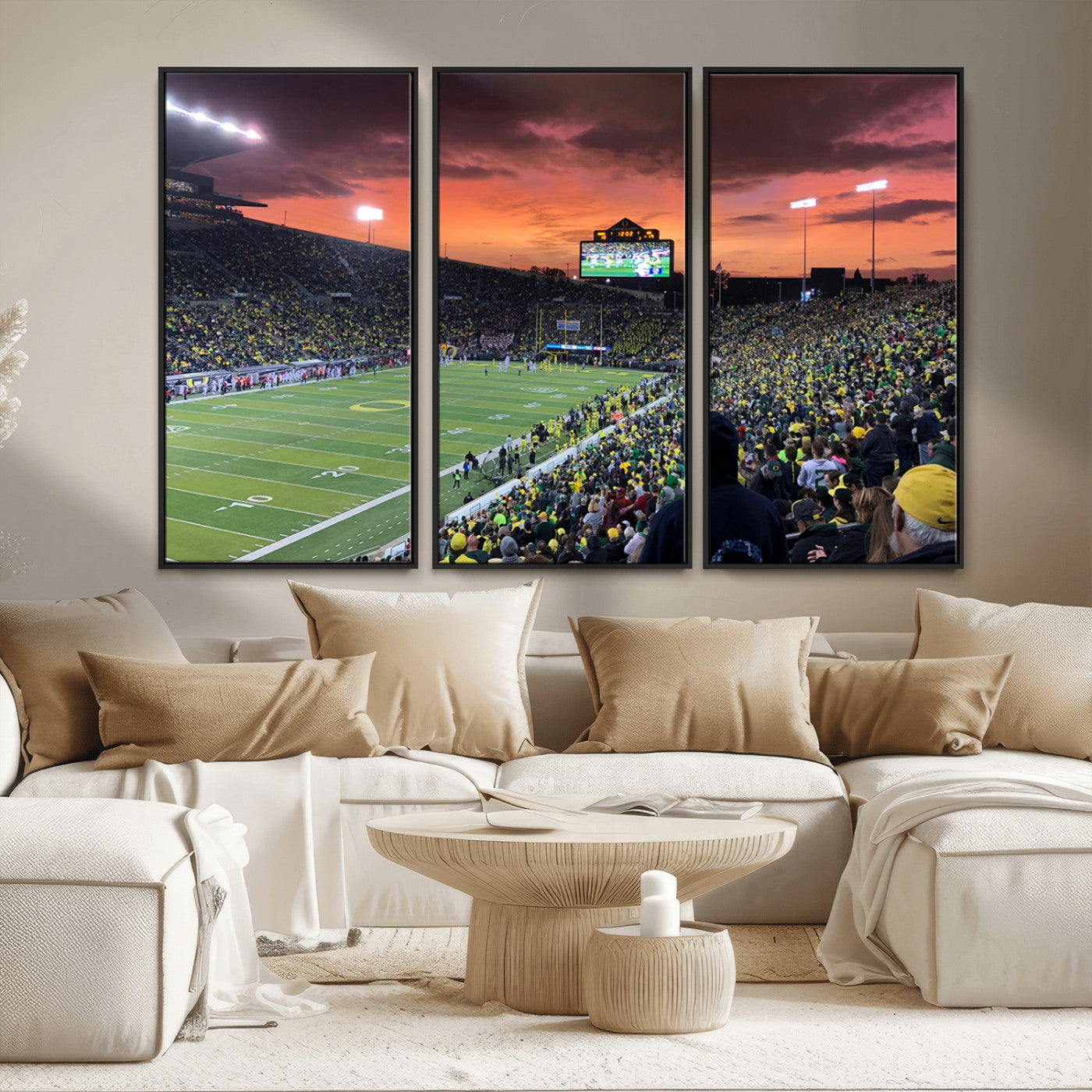MGV-FC-48X32-3P - Eugene Autzen Stadium Canvas Wall Art Print – Sunset Over Iconic Football Field Wall Decor for Home