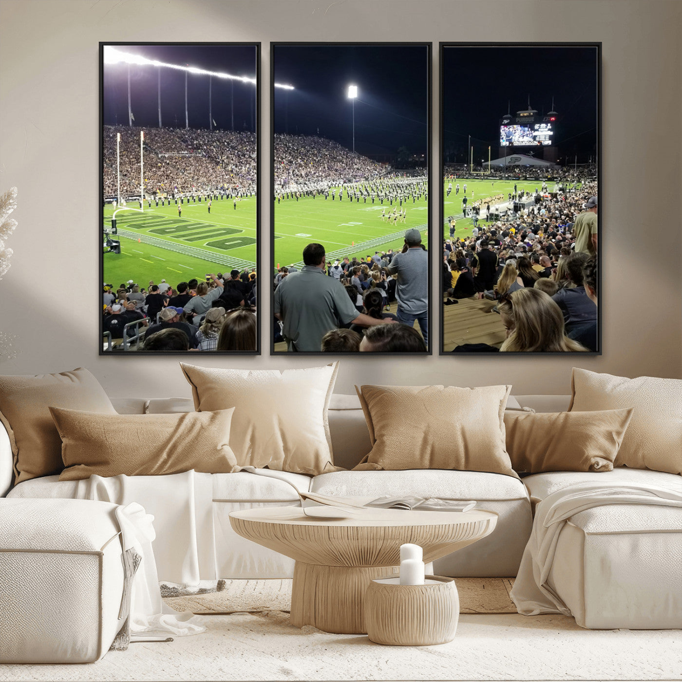 MGV-FC-48X32-3P - Purdue University Boilermakers Football Team Print - West Lafayette Ross-Ade Stadium Wall Art Canvas