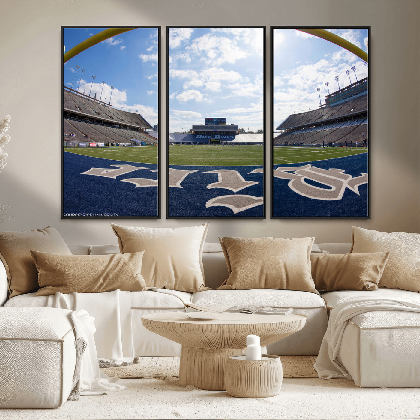 MGV-FC-48X32-3P - Rice University Owls Football Team Print - Houston Rice Stadium Wall Art Canvas Print