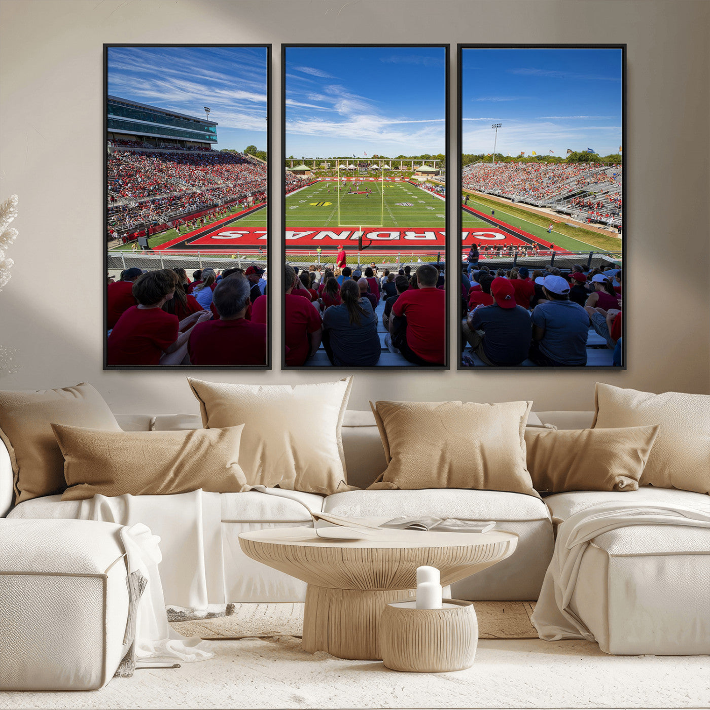 MGV-FC-48X32-3P - Ball State Cardinals Football Team Print - Muncie Scheumann Stadium Wall Art Canvas Print