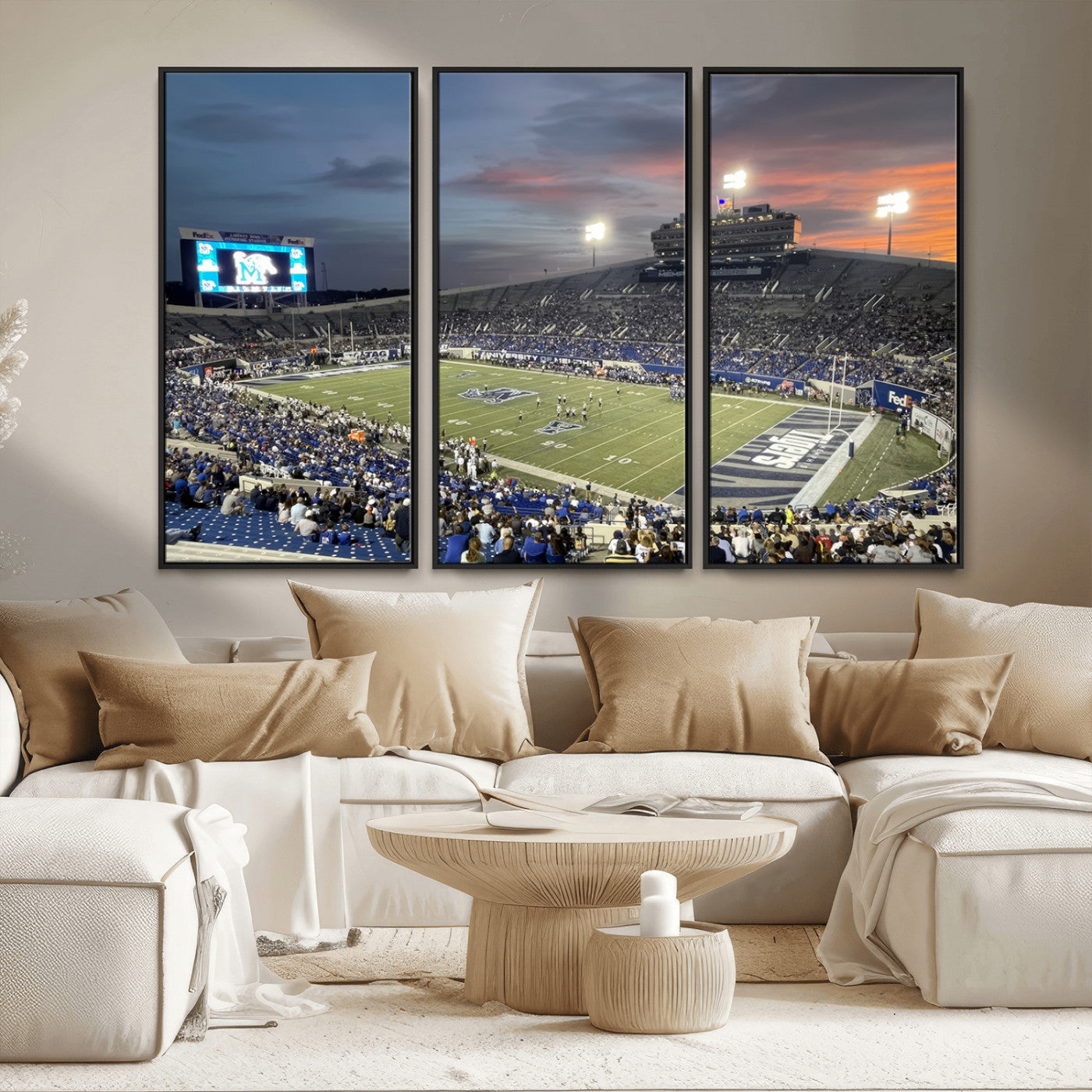 MGV-FC-48X32-3P - Memphis Tigers Football Team Print - Memphis Simmons Bank Liberty Stadium Wall Art Canvas Print