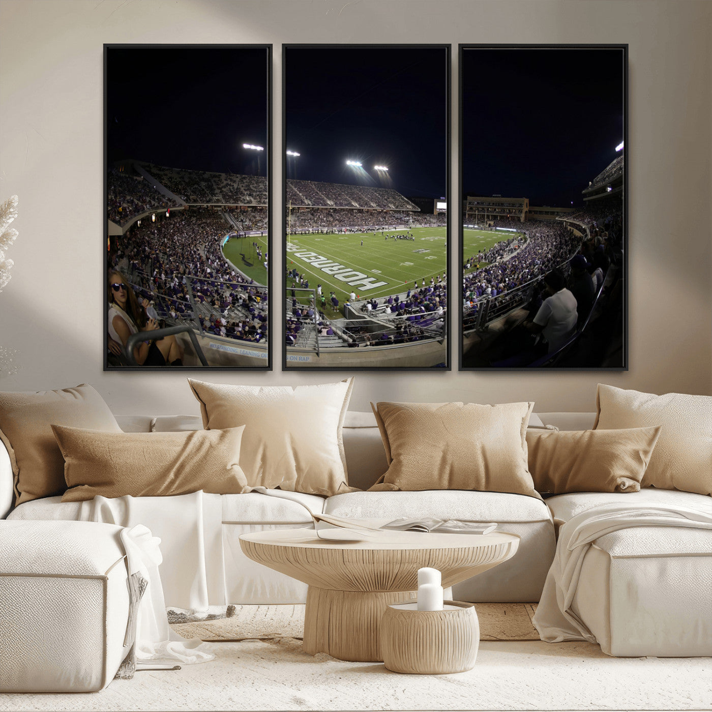 MGV-FC-48X32-3P - TCU Horned Frogs Football Team Print - Fort Worth Amon G. Carter Stadium Wall Art Canvas Print.