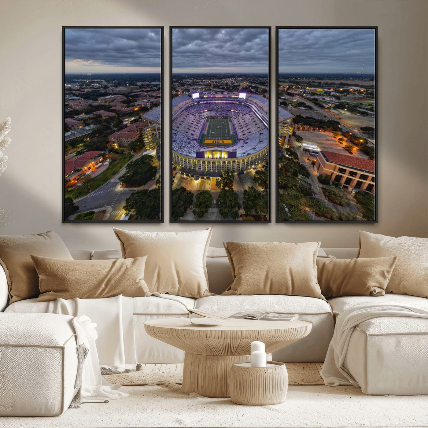 MGV-FC-48X32-3P - The Louisiana State University Tigers Football Team Print - Baton Rouge Tiger Stadium Wall Art