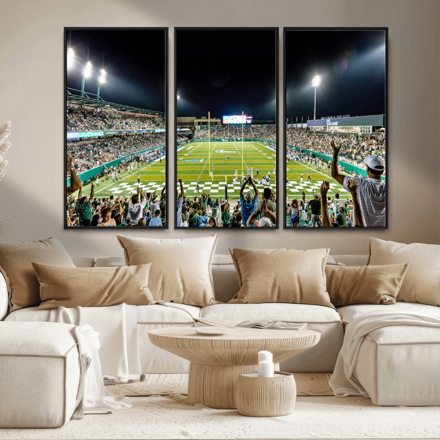 MGV-FC-48X32-3P - The Tulane University Green Wave Football Team Print - New Orleans Yulman Stadium Wall Art Canvas