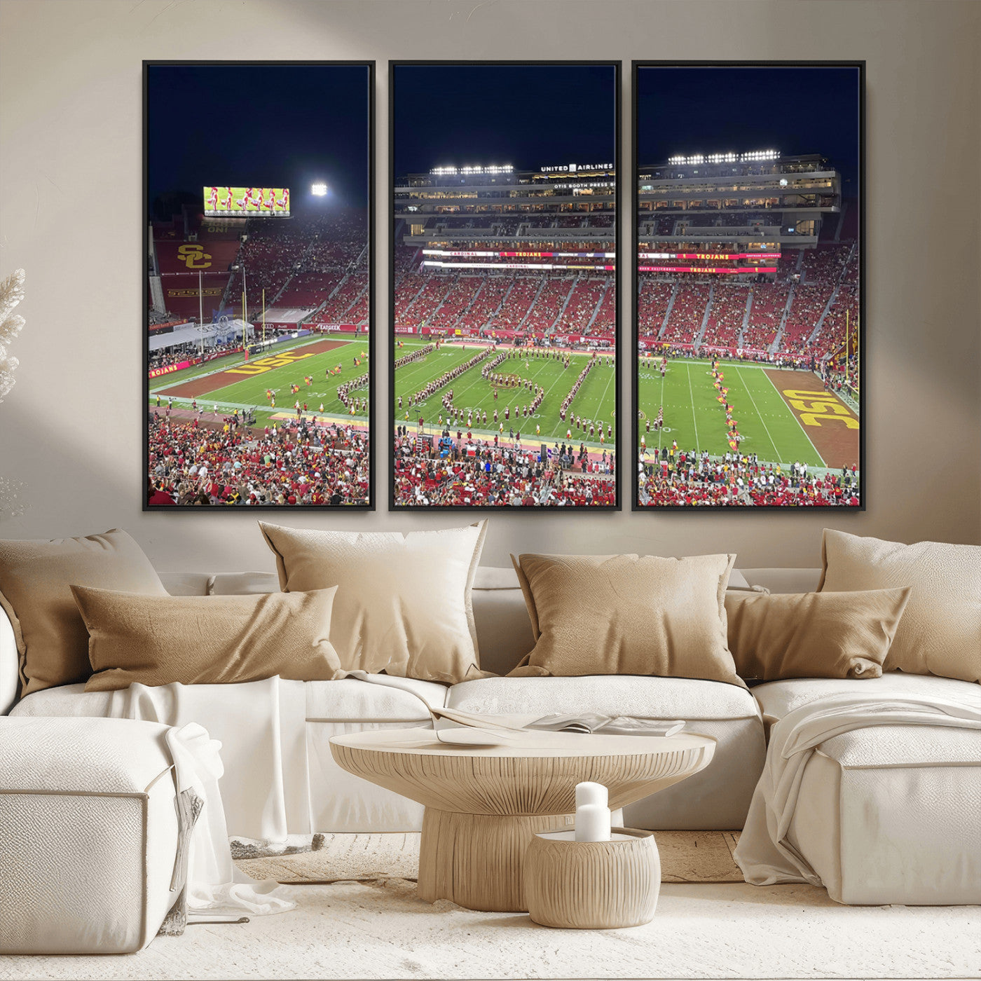 MGV-FC-48X32-3P - The University of Southern California USC Trojans Football Team Print - Los Angeles Memorial