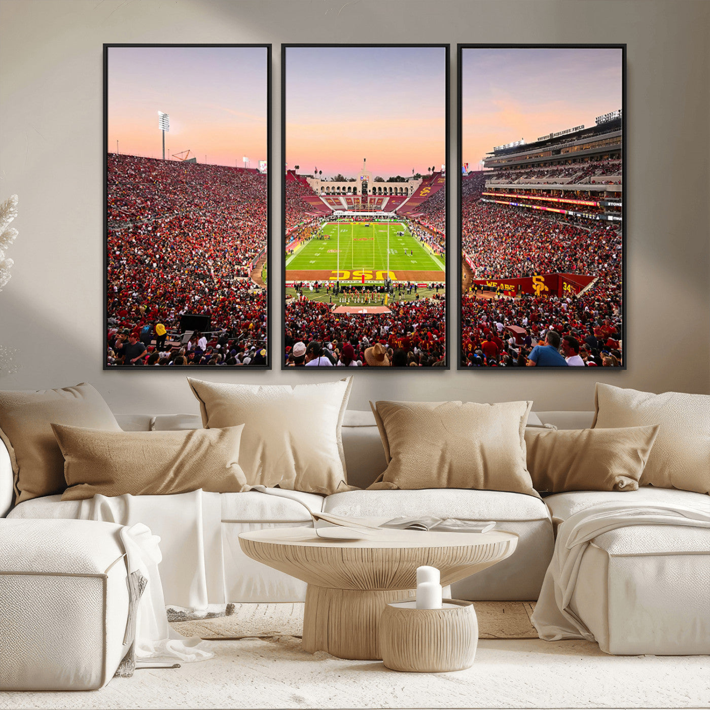 MGV-FC-48X32-3P - The University of Southern California USC Trojans Football Team Print - Los Angeles Memorial