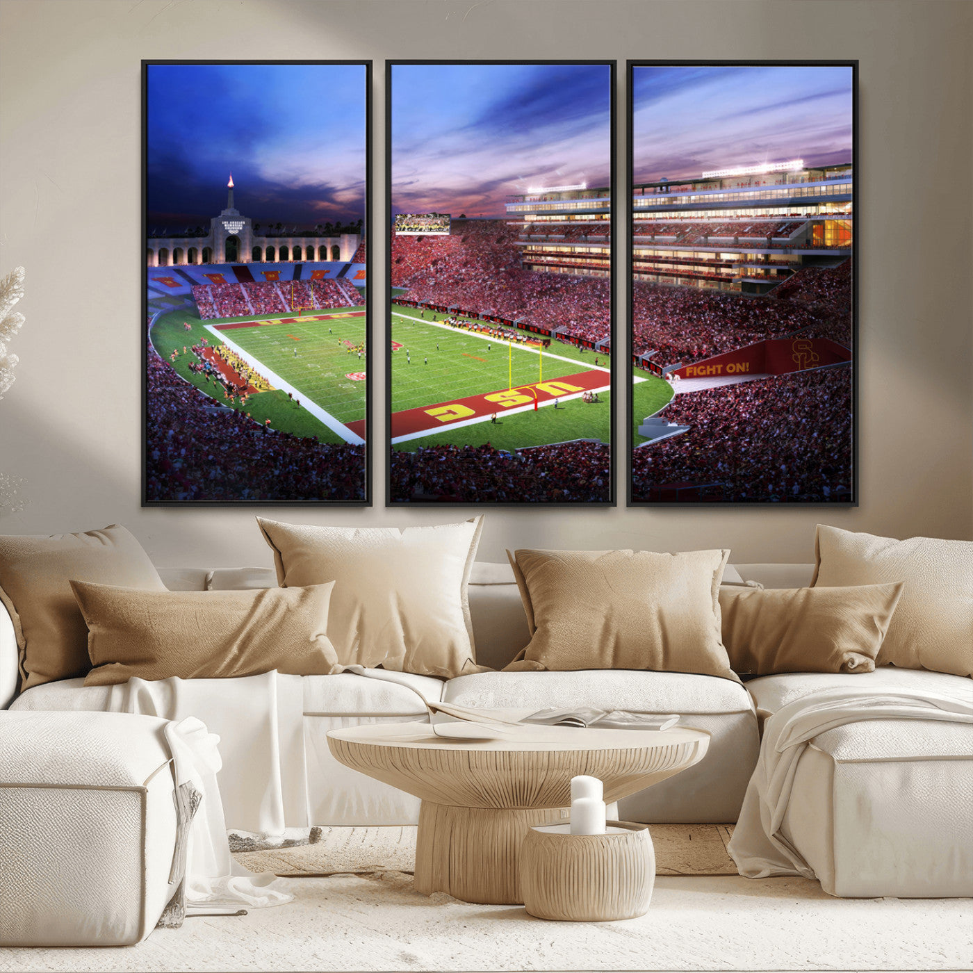 MGV-FC-48X32-3P - The University of Southern California USC Trojans Football Team Print - Los Angeles Memorial