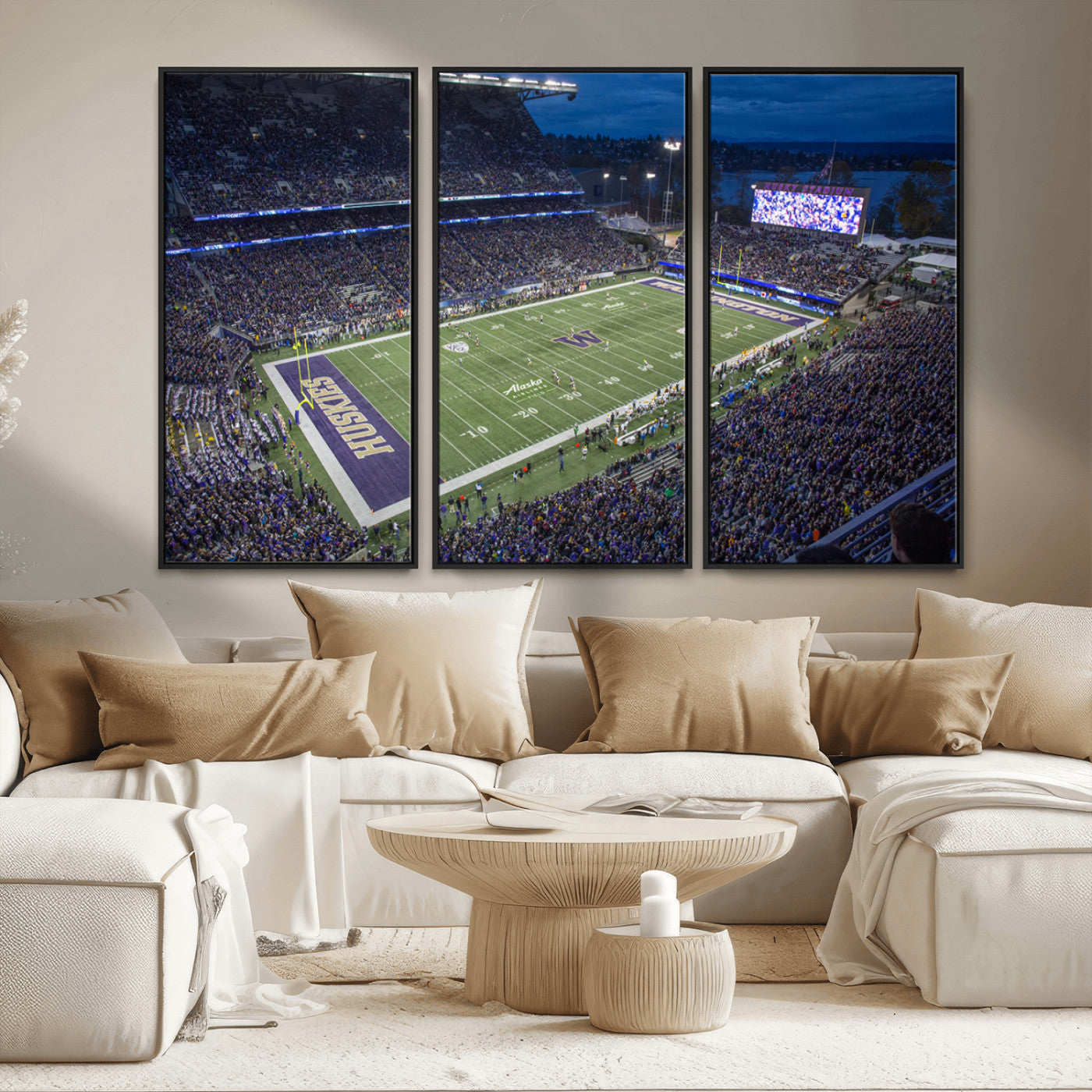 MGV-FC-48X32-3P - The University of Washington Huskies Football Team Print - Seattle Husky Stadium Wall Art Canvas