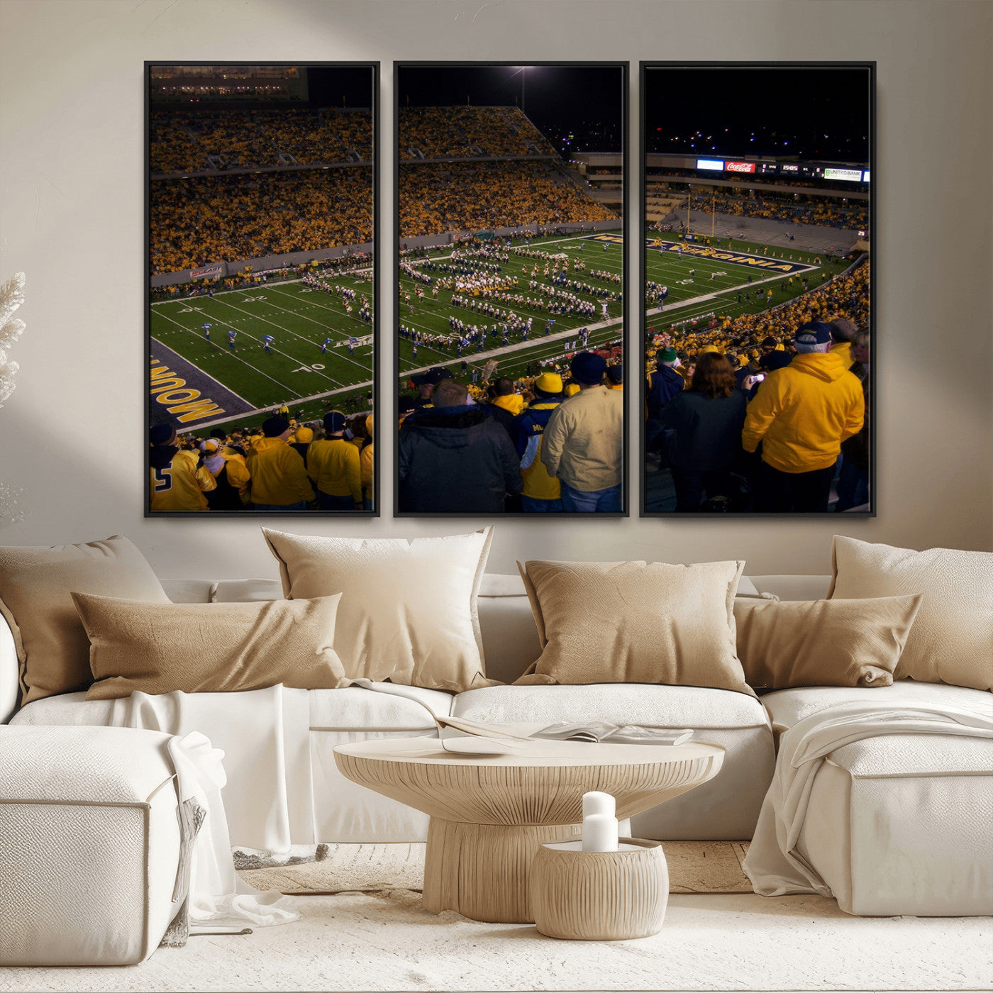 MGV-FC-48X32-3P - West Virginia Uni Mountaineers Football Team Print - Milan Puskar Stadium Canvas Print Wall Art,