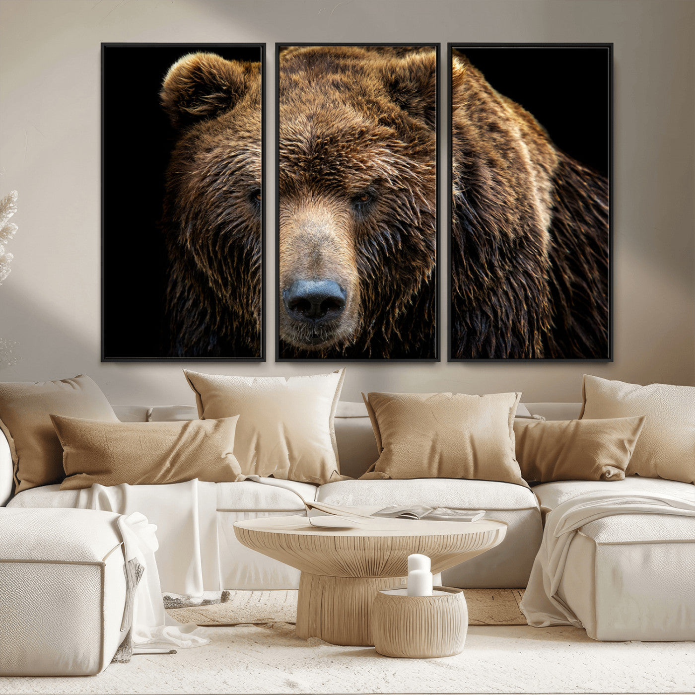 MGV-FC-48X32-3P - Grizzly Brown Bear Canvas Wall Art, Wildlife Animal Canvas Artwork Bear Print, Bear Wall Art Print,
