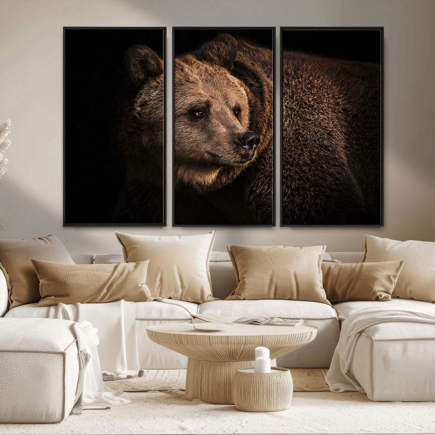 MGV-FC-48X32-3P - Wild Grizzly 399 Bear Canvas Wall Art Print, Bear Animal Canvas Artwork Print, Black Bear Wall Art