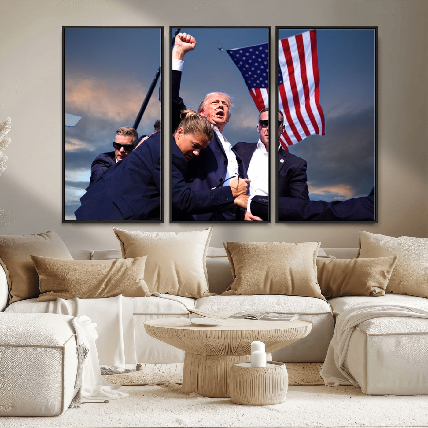 MGV-FC-48X32-3P - Donald Trump Assassination Attempt Wall Art Print, Trump Historic Footage - Iconic Reaction by Trump