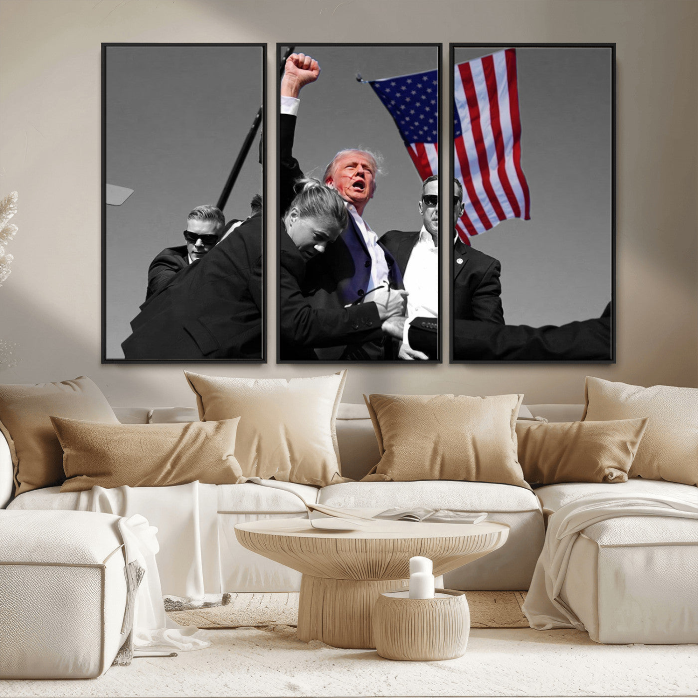 MGV-FC-48X32-3P - Donald Trump Assassination Attempt Wall Art Print, Trump Historic Footage - Iconic Reaction by Trump