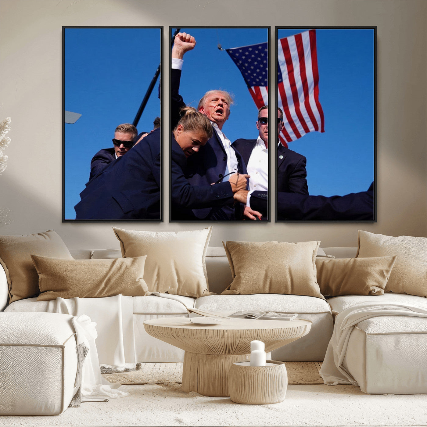 MGV-FC-48X32-3P - Donald Trump Assassination Attempt Wall Art Print, Trump Historic Footage - Iconic Reaction by Trump