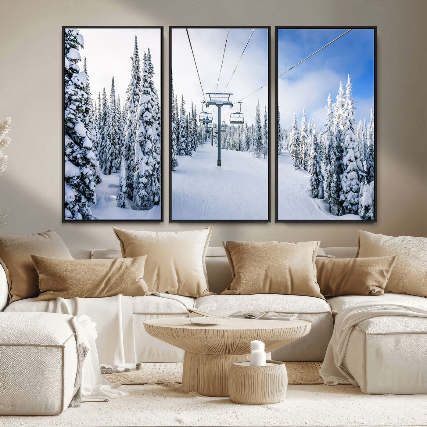 MGV-FC-48X32-3P - Winter Ski Lift Wall Art Print - Landscape Wall Art | Snowy Mountain Adventure | Perfect for Cabin