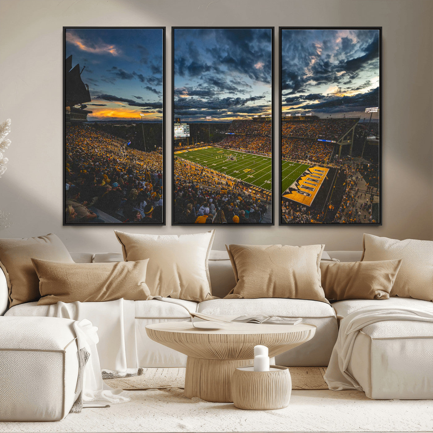 MGV-FC-48X32-3P - University of Wyoming Cowboys Football Team Print - Laramie War Memorial Stadium Wall Art Canvas