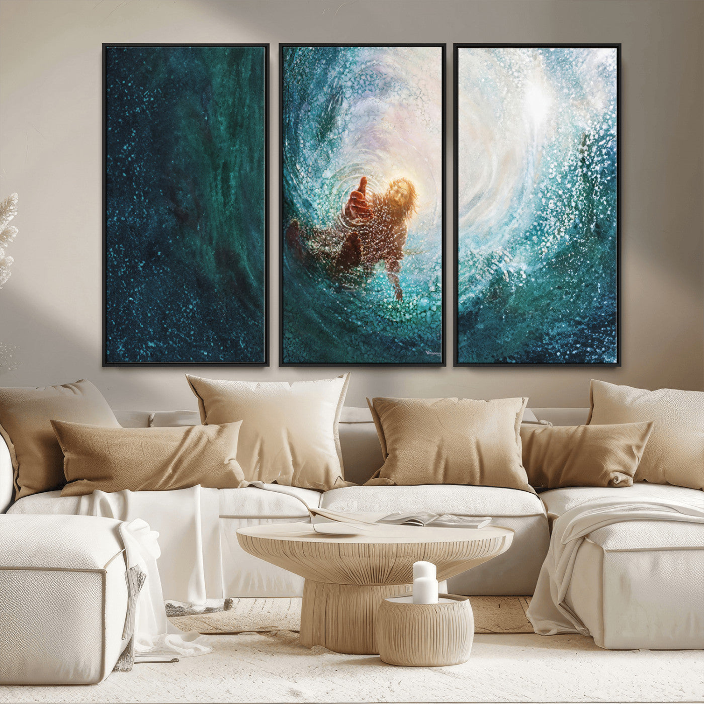 MGV-FC-48X32-3P - Powerful Jesus Canvas Print - Hand of Salvation, Inspirational Wall Art - Framed, Ready to Hang for