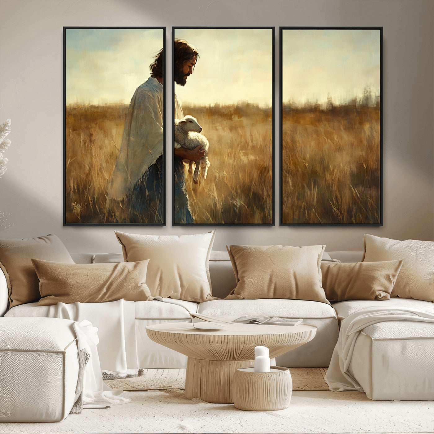 MGV-FC-48X32-3P - Jesus the Good Shepherd Wall Art Canvas Print - Inspirational Christian Religious Print for Prayer