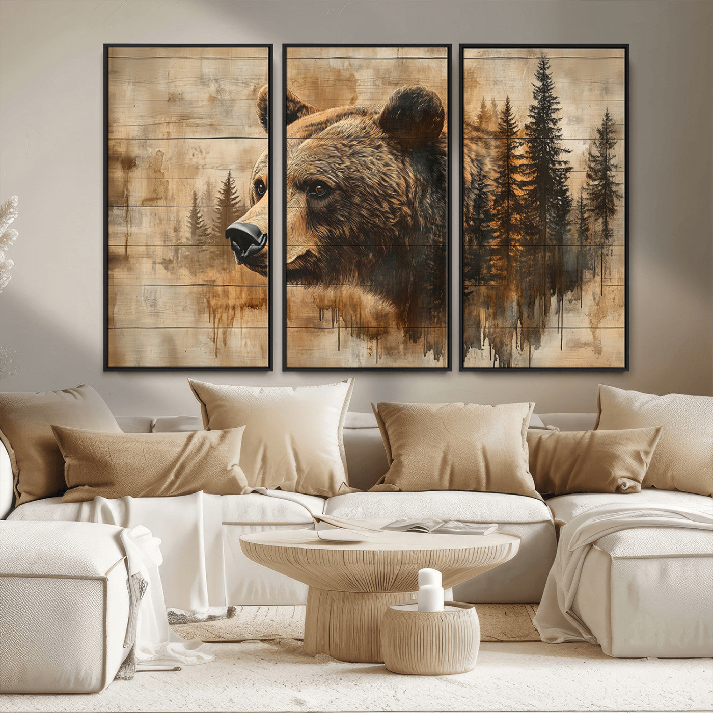 MGV-FC-48X32-3P - Rustic Grizzly Bear Wall Art, Abstract Grizzly 399 Bear Wall Art Canvas Print - Woodland Wildlife