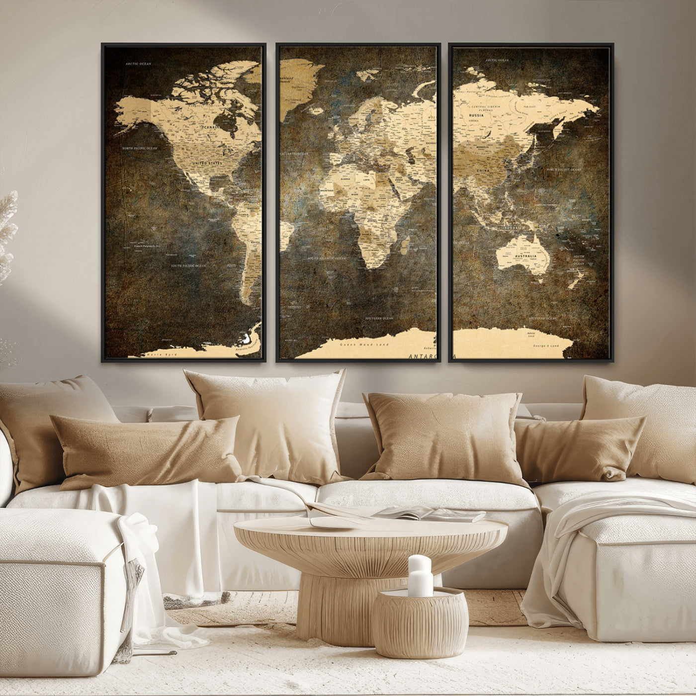 MGV-FC-48X32-3P - Push Pin World Map Canvas Print – Framed Wall Art for Couples to Track Their Travels – Anniversary