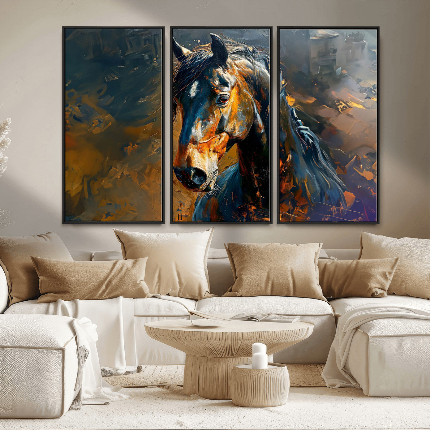 MGV-FC-48X32-3P - Abstract Horse Wall Art Canvas Print | Farmhouse Wall Decor | Western Cabin Art | Rustic Horse Decor