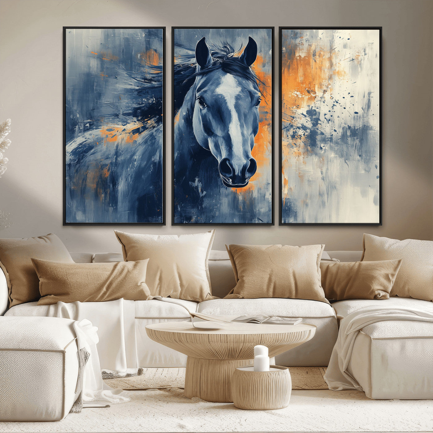 MGV-FC-48X32-3P - Abstract Blue Horse Wall Art Print Canvas | Horse Wall Art Print | Western Decor for Farmhouse |