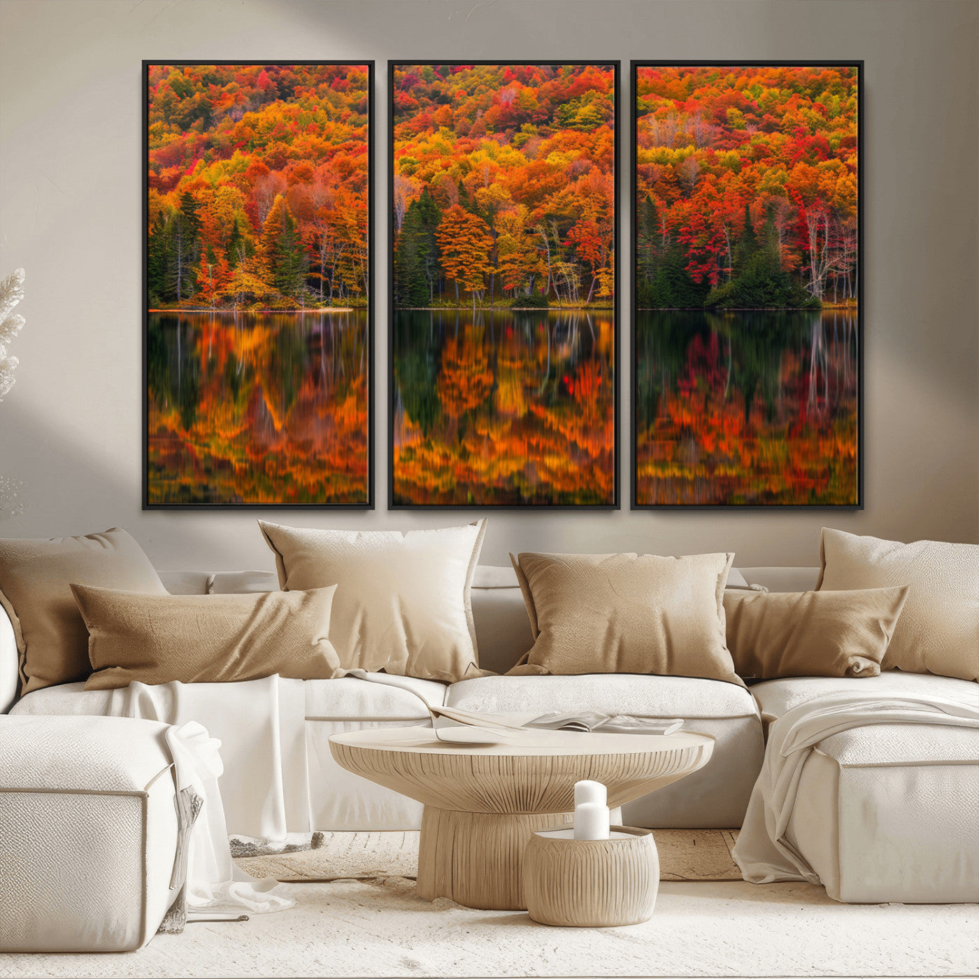 MGV-FC-48X32-3P - Fall Foliage Wall Art - Autumn Reflection Canvas Print, Stunning Fall Foliage Wall Art, Serene Lake