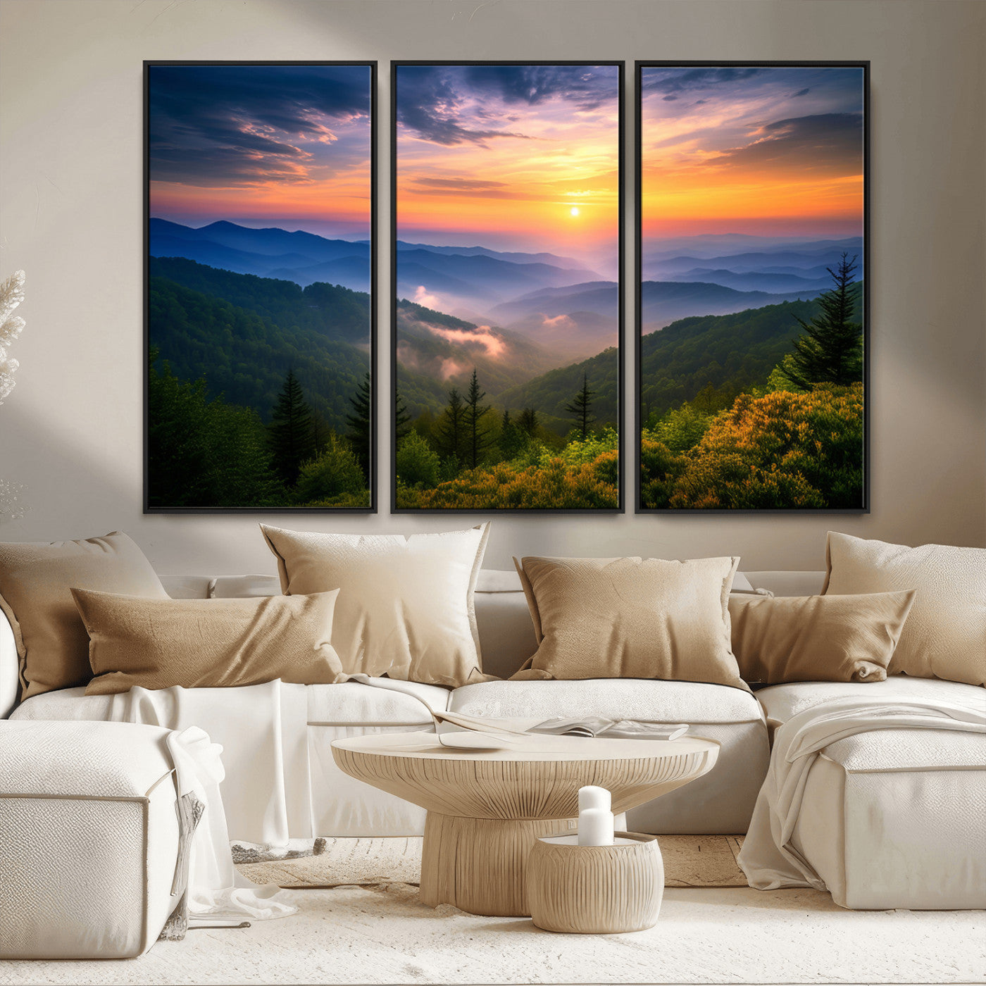 MGV-FC-48X32-3P - Majestic Mountain Sunrise Print | Landscape Wall Art | Canvas Print Ready to Hang | Farmhouse Wall
