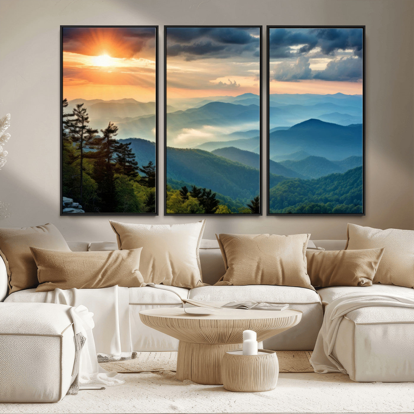 MGV-FC-48X32-3P - Sunrise Over Mountain Range Wall Art Canvas Print, Farmhouse Wall Decor, Cabin Wall Art