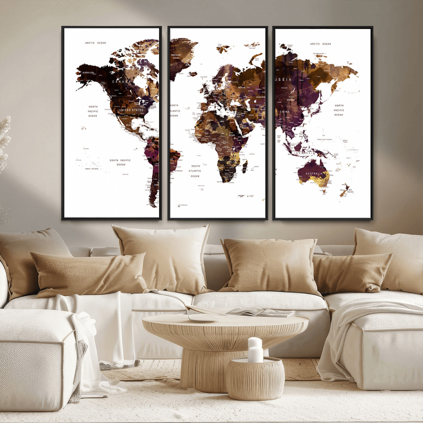 MGV-FC-48X32-3P - Push Pin World Map Canvas Print – Framed Wall Art for Couples to Track Their Travels – Anniversary