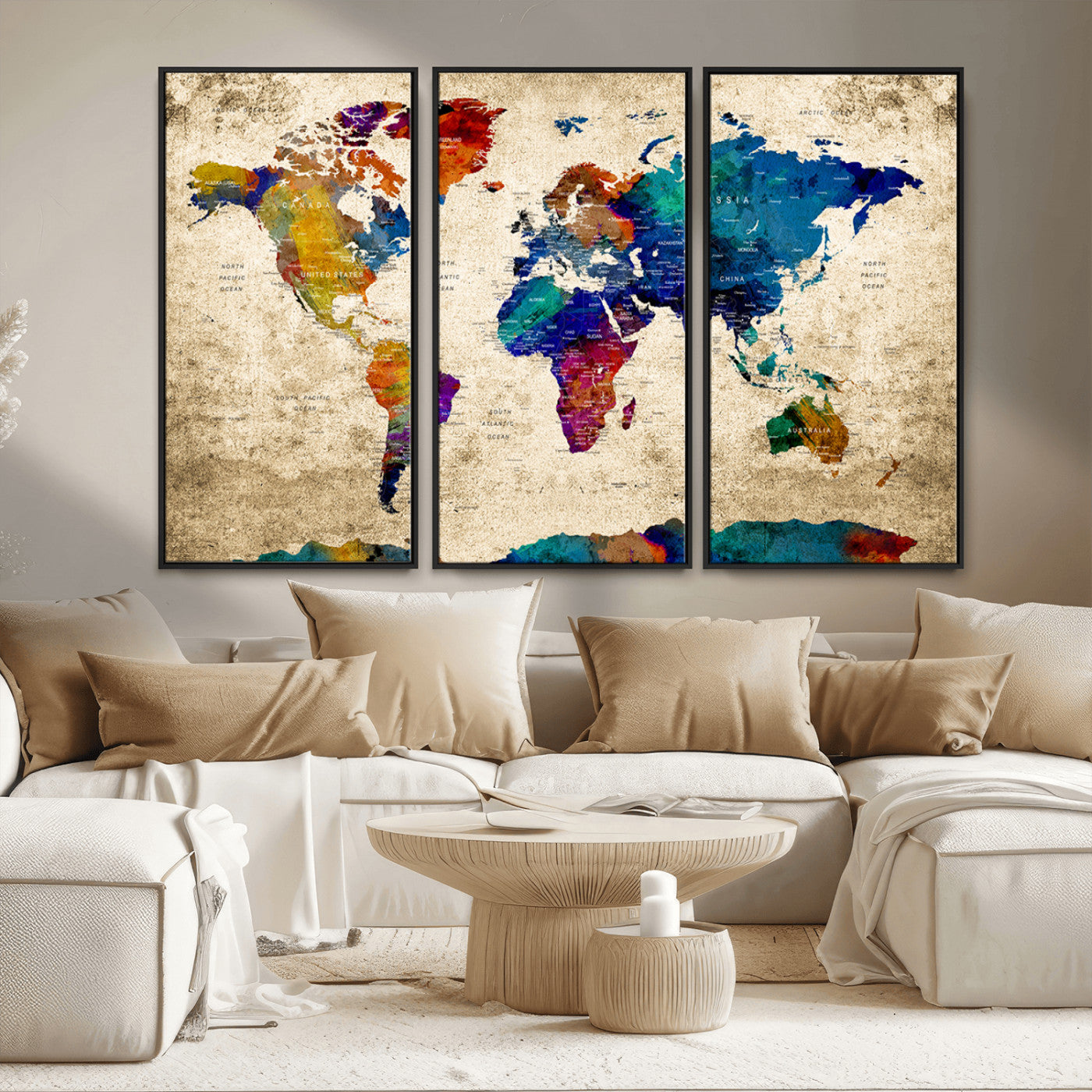MGV-FC-48X32-3P - Push Pin World Map Canvas Print – Framed Wall Art for Couples to Track Their Travels – Anniversary