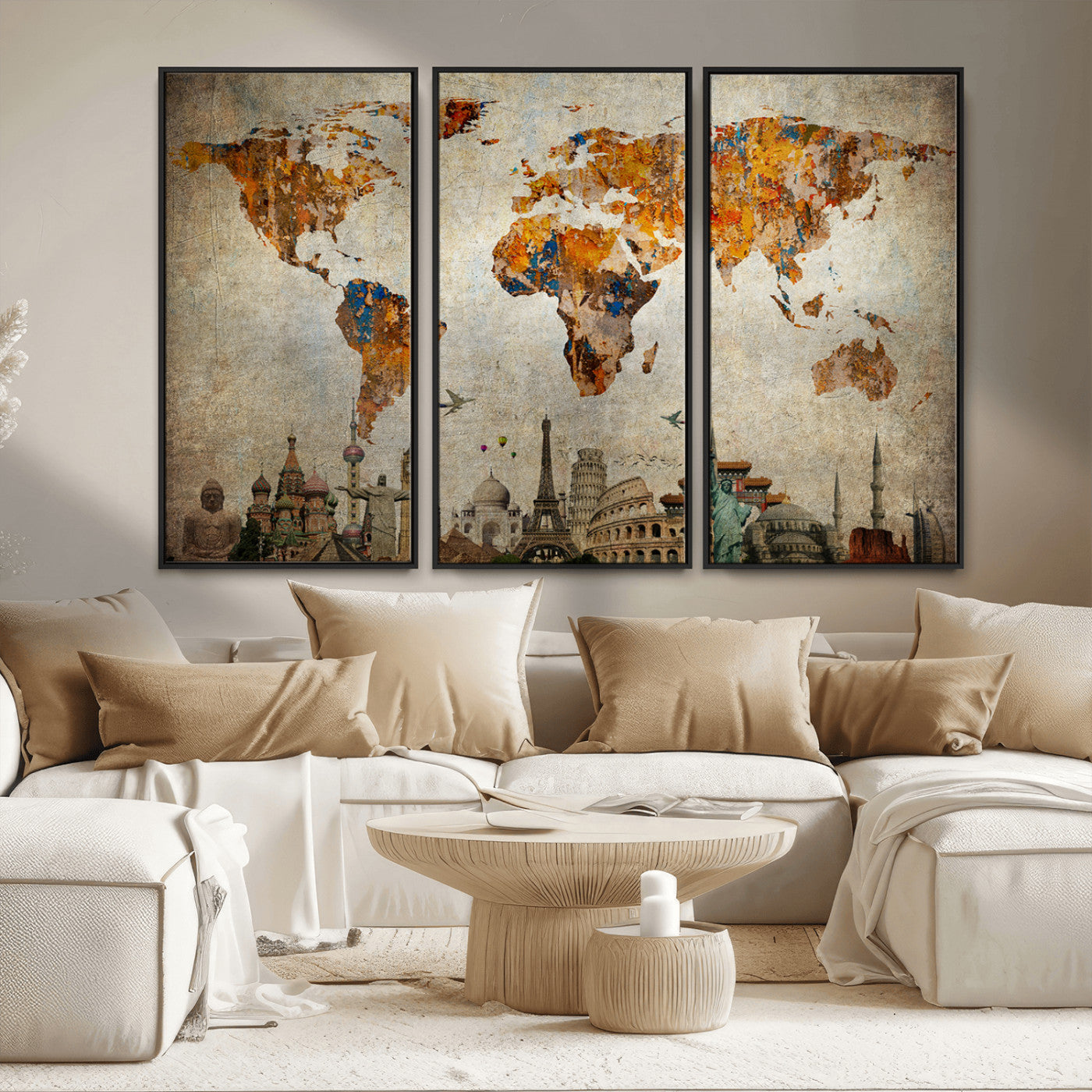 MGV-FC-48X32-3P - Push Pin World Map Canvas Print – Framed Wall Art for Couples to Track Their Travels – Anniversary