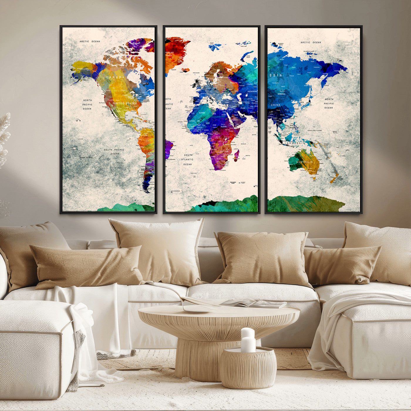 MGV-FC-48X32-3P - Push Pin World Map Canvas Print – Framed Wall Art for Couples to Track Their Travels – Anniversary
