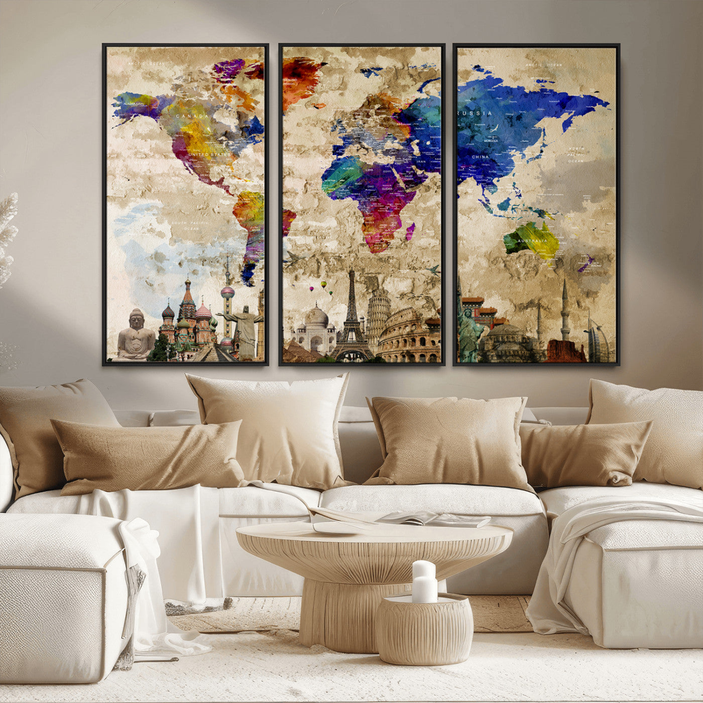 MGV-FC-48X32-3P - Push Pin World Map Canvas Print – Framed Wall Art for Couples to Track Their Travels – Anniversary