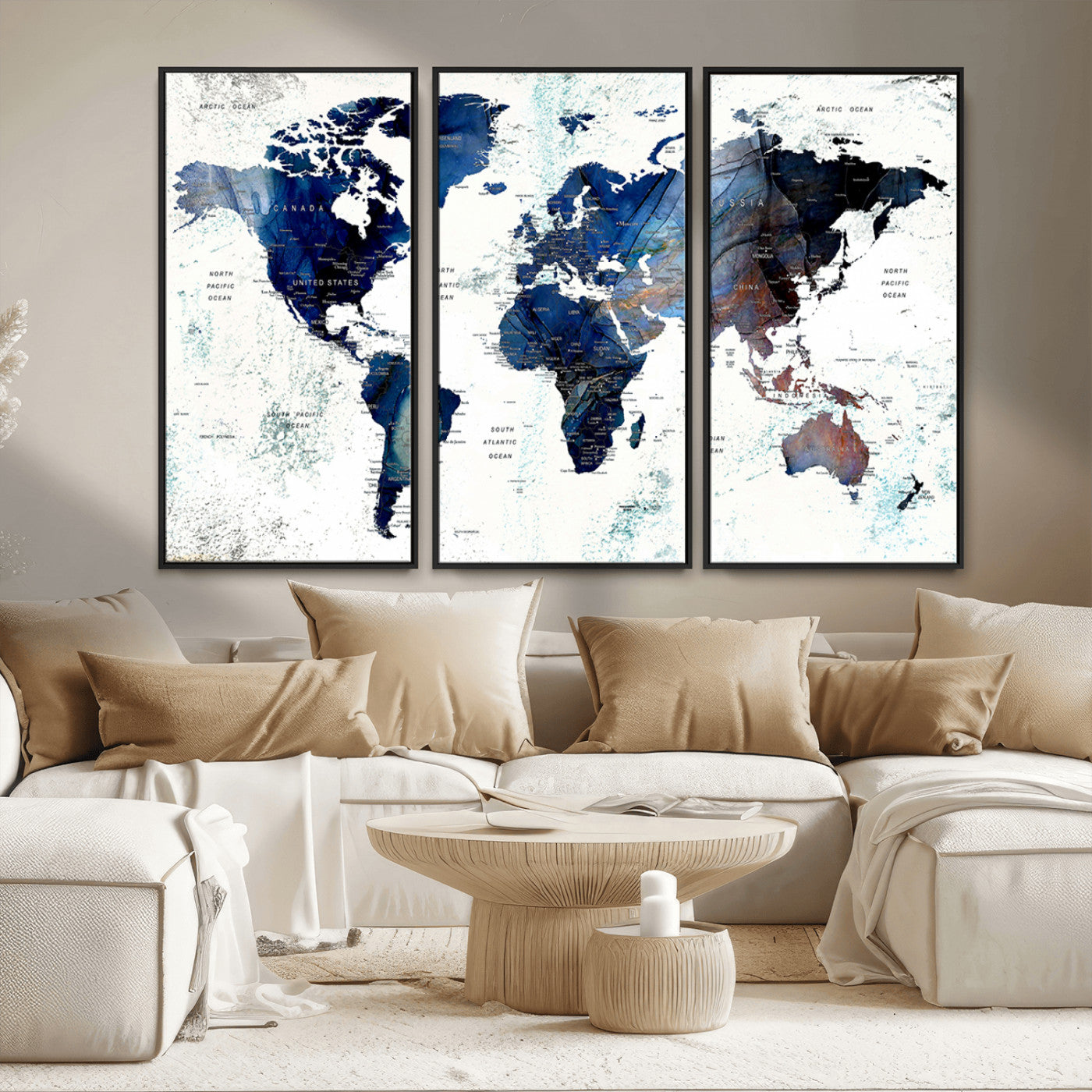MGV-FC-48X32-3P - Push Pin World Map Canvas Print – Framed Wall Art for Couples to Track Their Travels – Anniversary