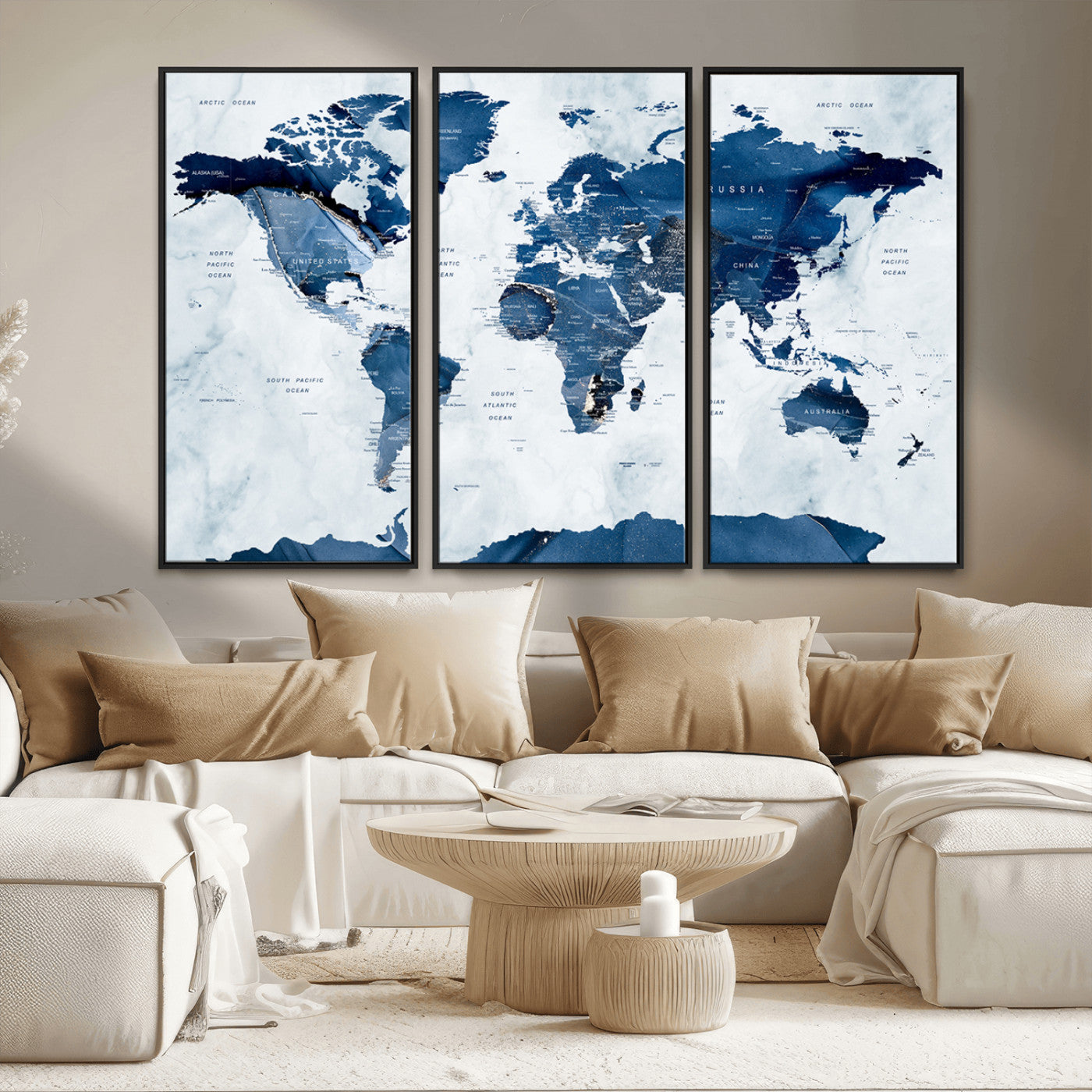 MGV-FC-48X32-3P - Push Pin World Map Canvas Print – Framed Wall Art for Couples to Track Their Travels – Anniversary