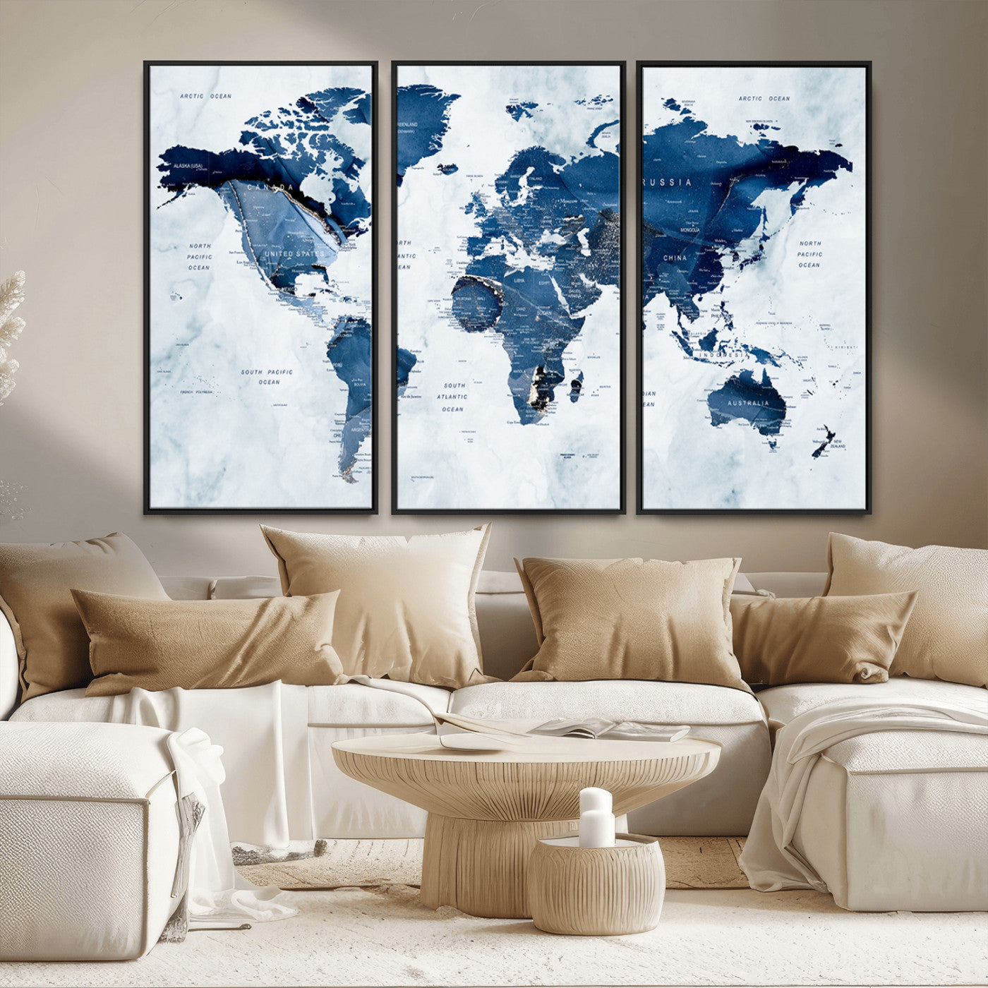 MGV-FC-48X32-3P - World Map Canvas Print – Framed Wall Art Home Adventure Decor