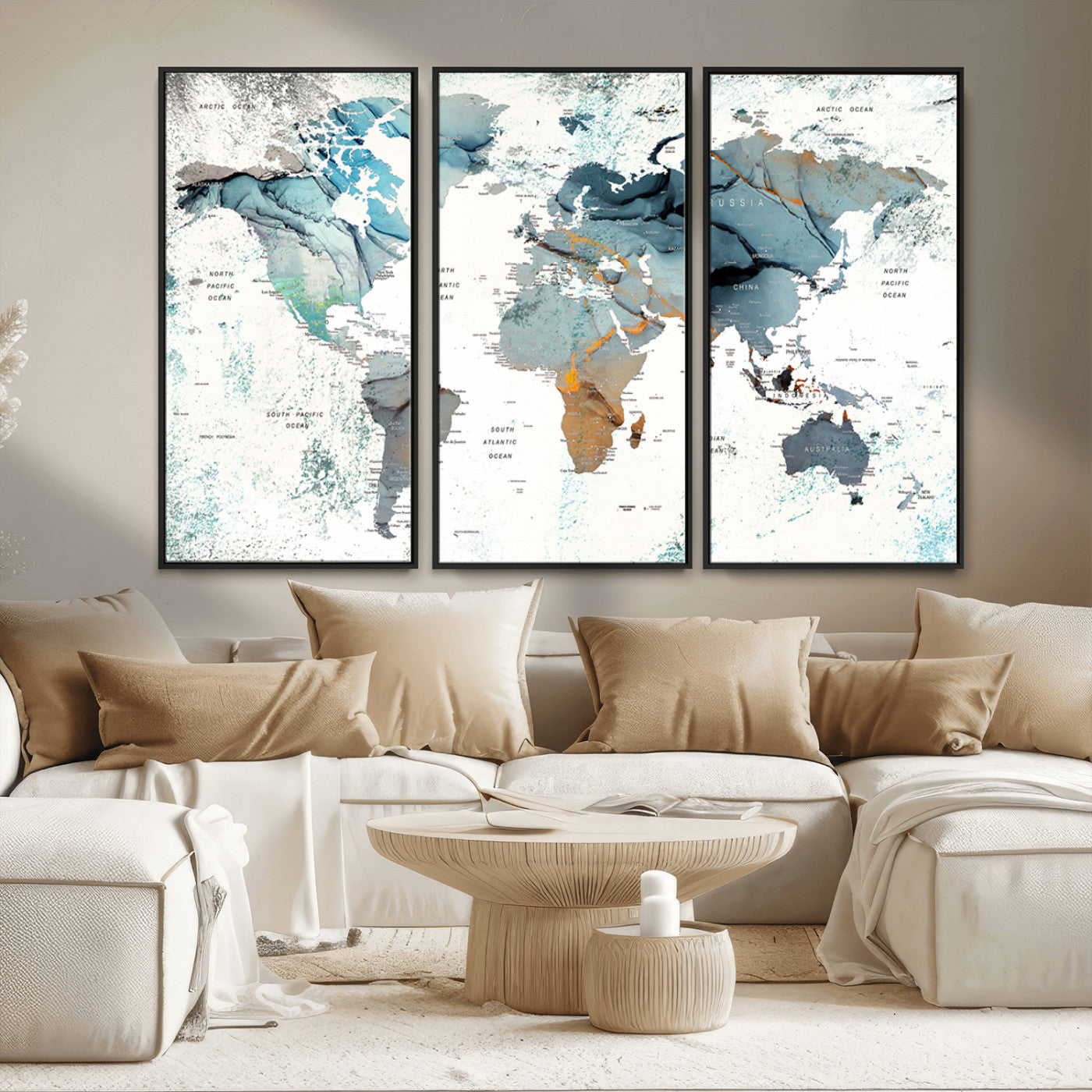 MGV-FC-48X32-3P - Push Pin World Map Canvas Print – Framed Wall Art for Couples to Track Their Travels – Anniversary