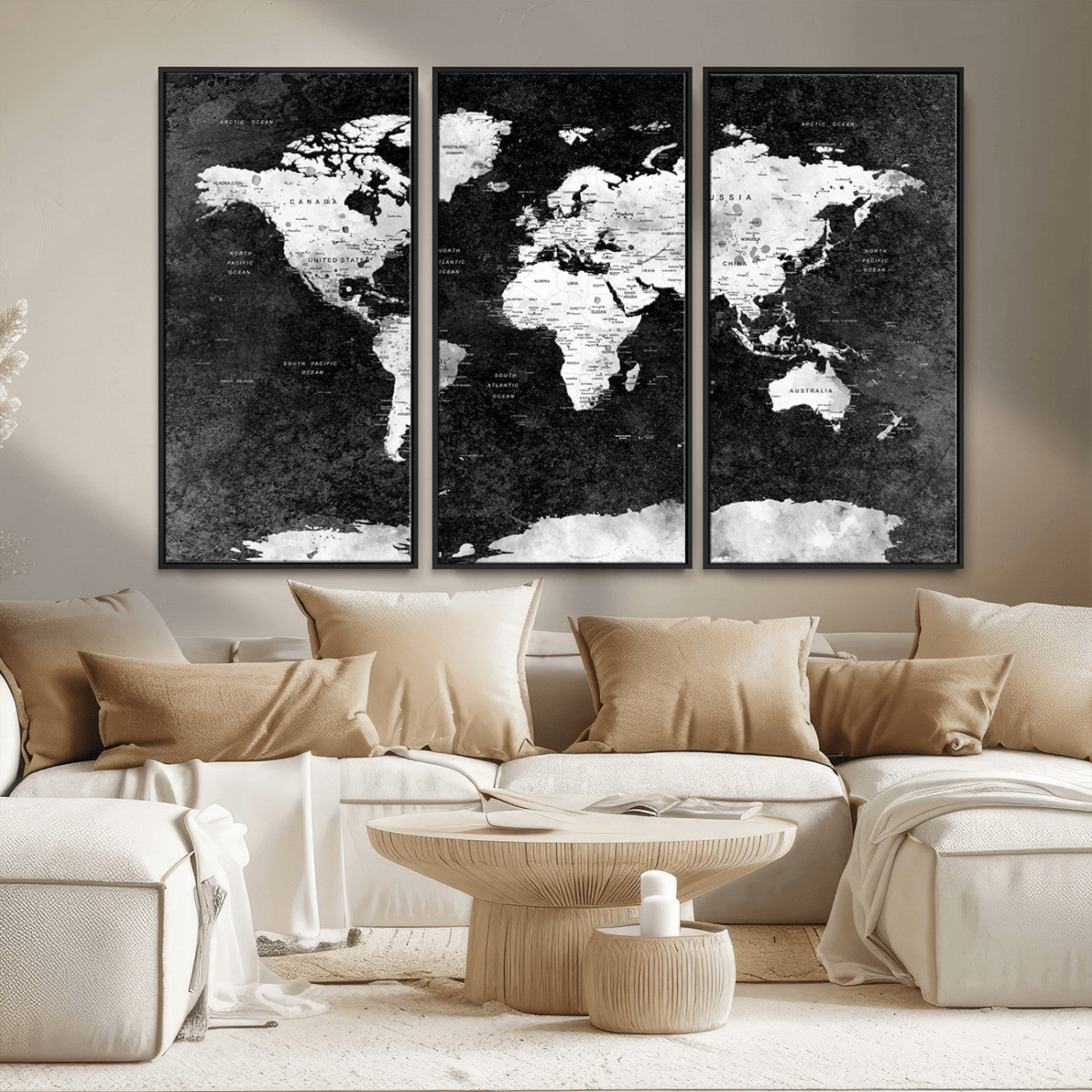 MGV-FC-48X32-3P - Push Pin World Map Canvas Print – Framed Wall Art for Couples to Track Their Travels – Anniversary