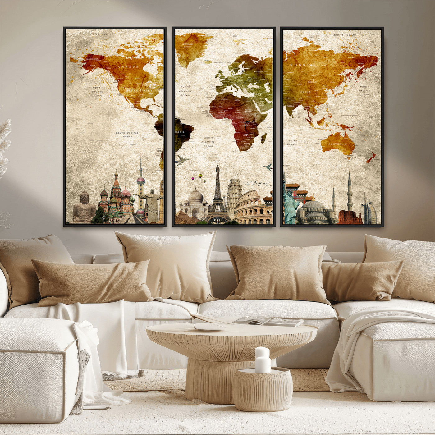 MGV-FC-48X32-3P - Push Pin World Map Canvas Print – Framed Wall Art for Couples to Track Their Travels – Anniversary