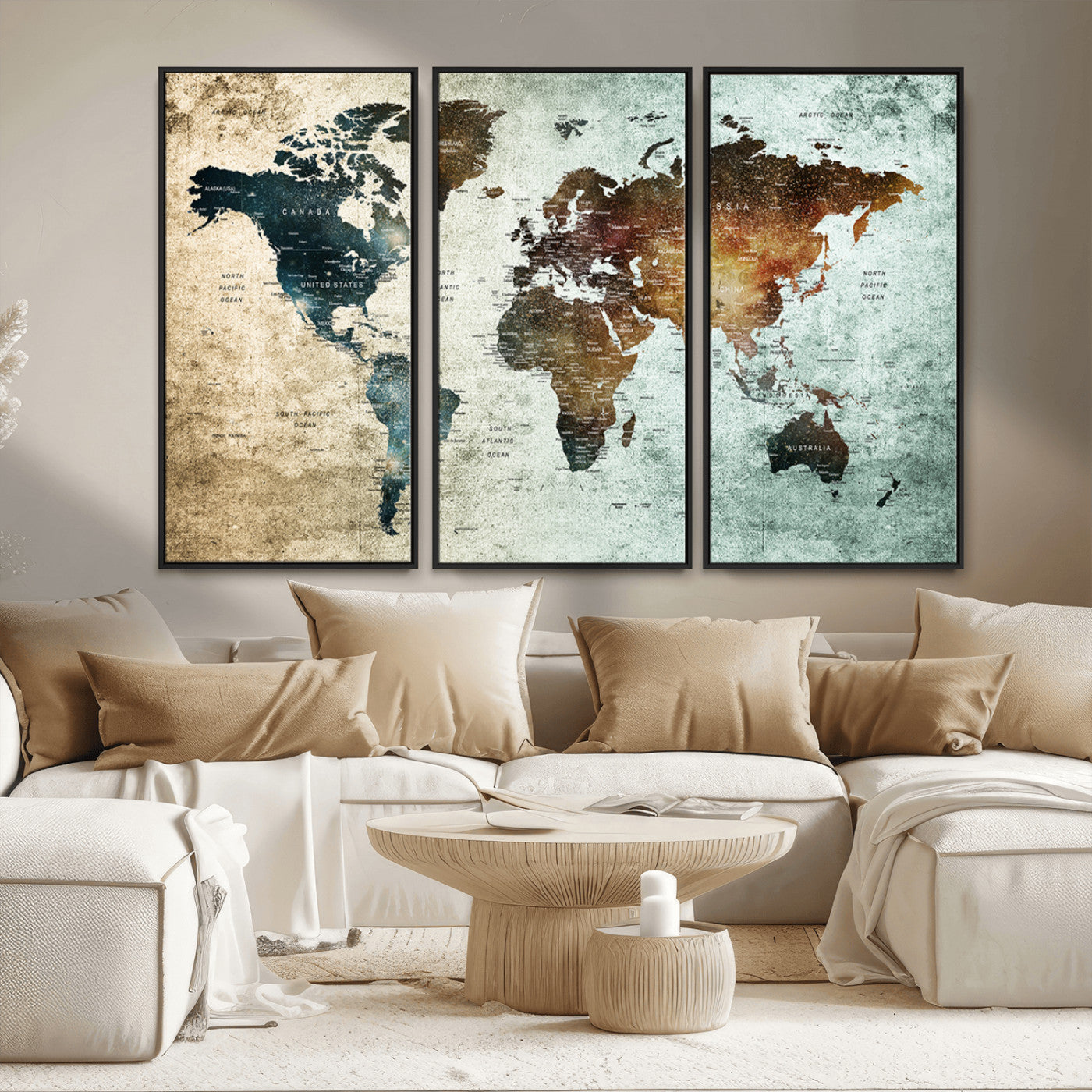 MGV-FC-48X32-3P - Push Pin World Map Canvas Print – Framed Wall Art for Couples to Track Their Travels – Anniversary