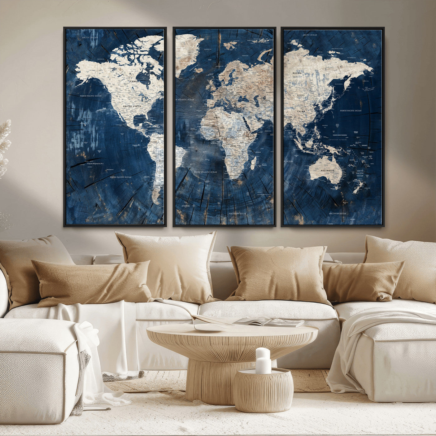 MGV-FC-48X32-3P - Push Pin World Map Canvas Print – Framed Wall Art for Couples to Track Their Travels – Anniversary