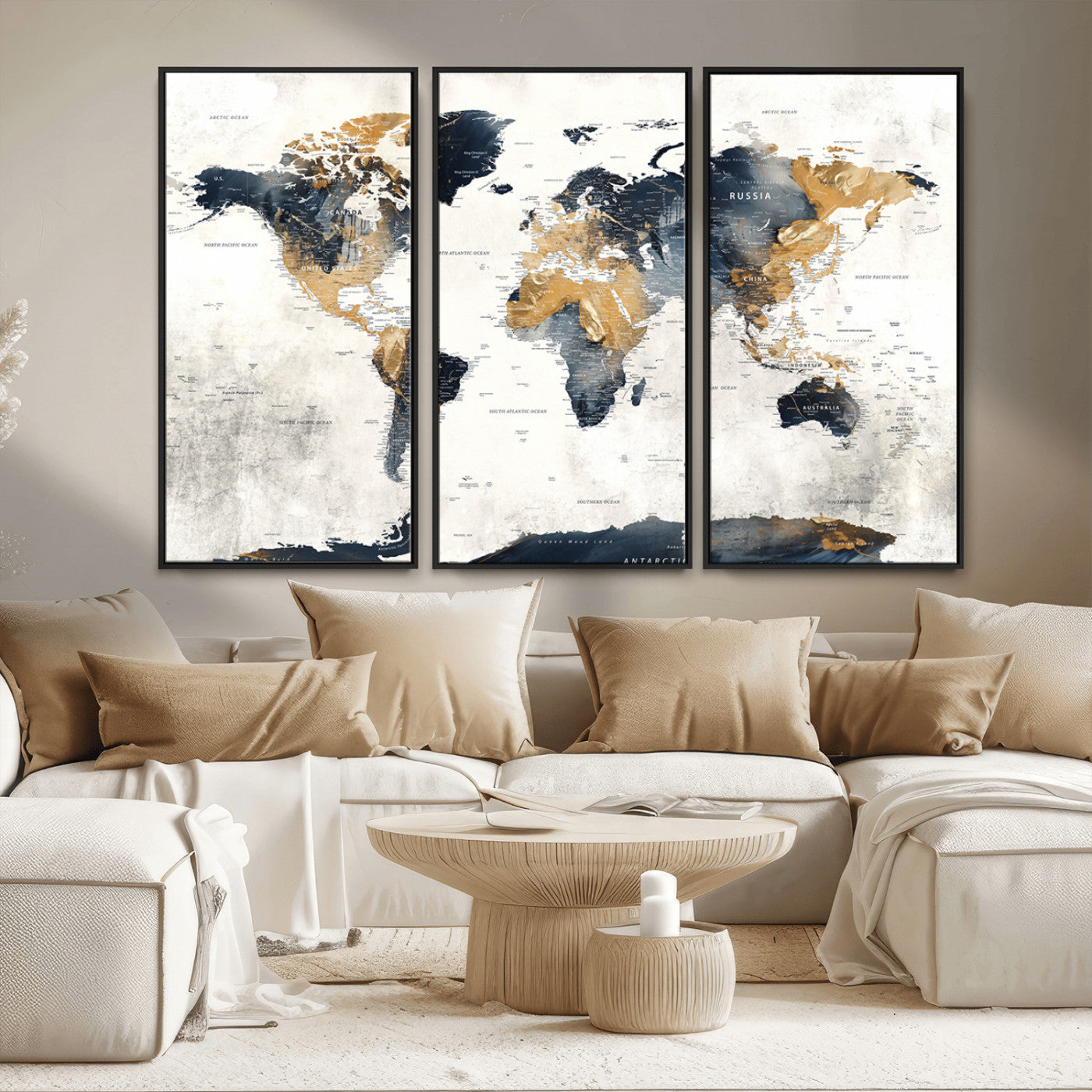 MGV-FC-48X32-3P - Push Pin World Map Canvas Print – Framed Wall Art for Couples to Track Their Travels – Anniversary