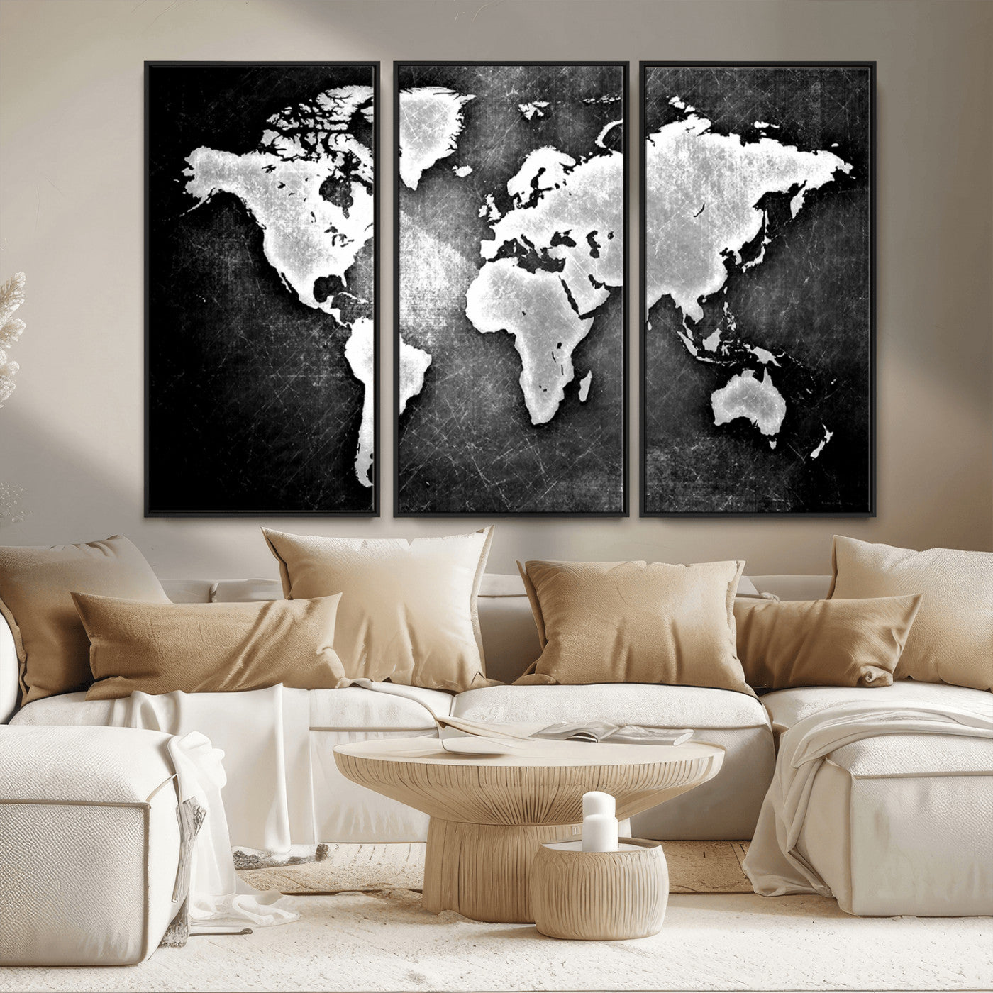 MGV-FC-48X32-3P - World Map Wall Art Canvas Print – Framed Wall Art for Anniversary Gift or Home Adventure Decor